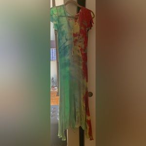 Hand-dyed Tie-dye Long Short Sleeve High Low Dress
